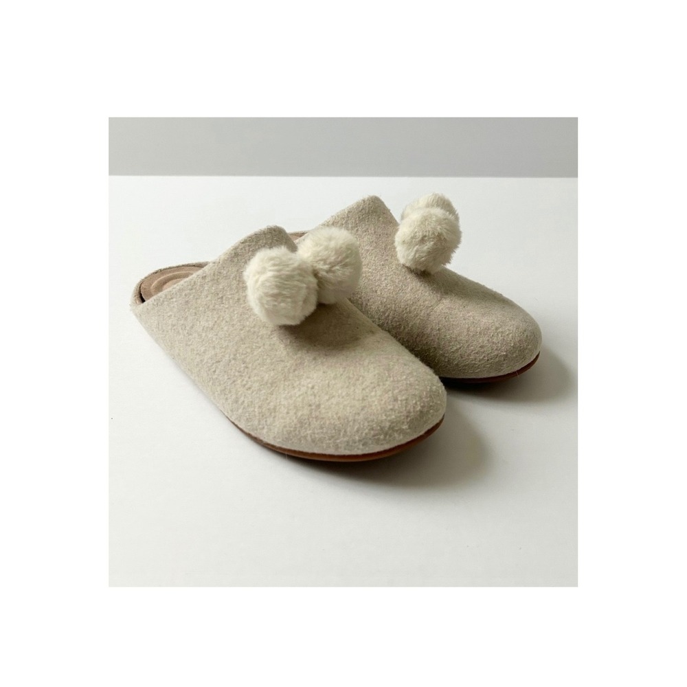 FitFlop Chrissie Cream Fuzzy Pom Pom Clogs Slippers Mule Shoes Size US 8